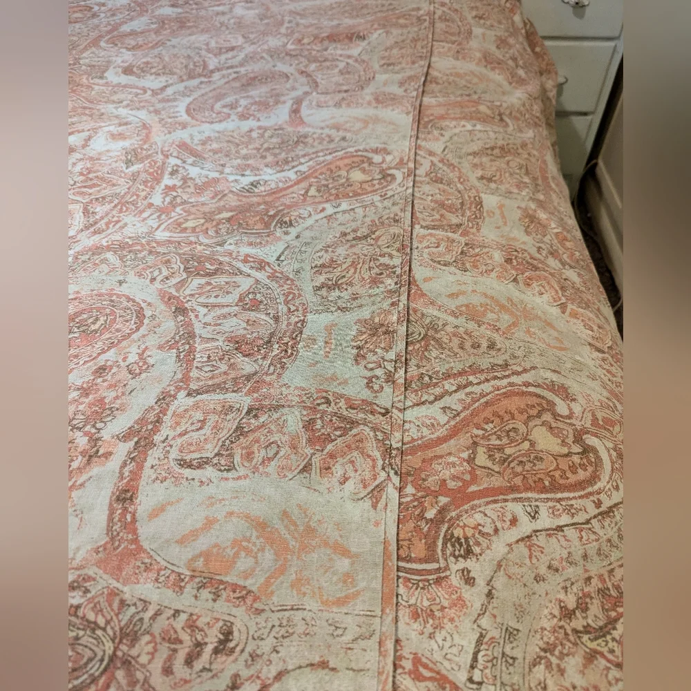 Fresco pattern pottery barn linen blend duvet cover queen Paisley terra cotta